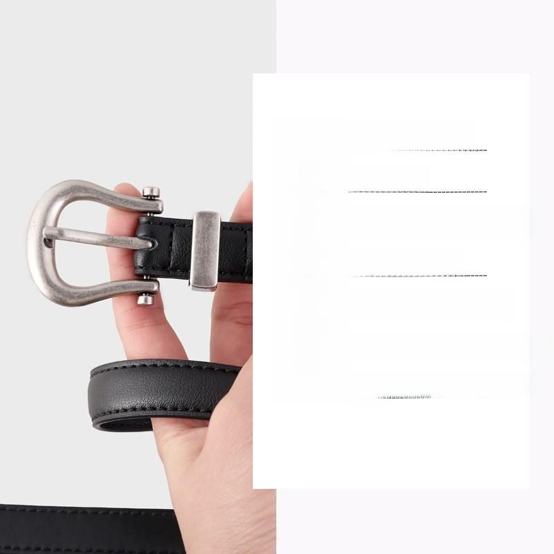 Classic Vintage Leather Belt For Women With Silver Buckle And Denim Waist Accessory For Casual Style