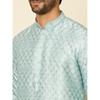 Manyavar Mens Green Art Silk Self Design Kurta Pyjama Set