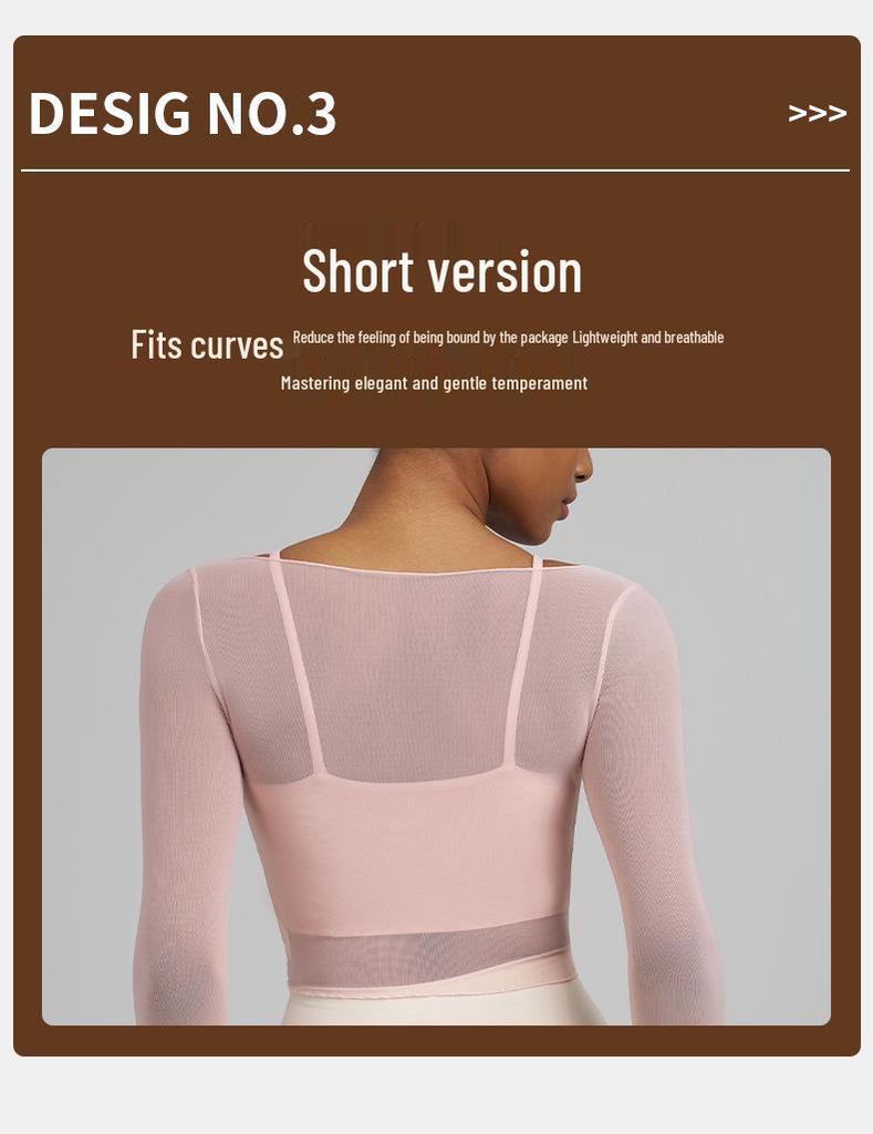 Joomon Mesh Yoga Set: Two-Piece Long Sleeve Quick-Dry Camisole with Integrated Cup Sports Bra