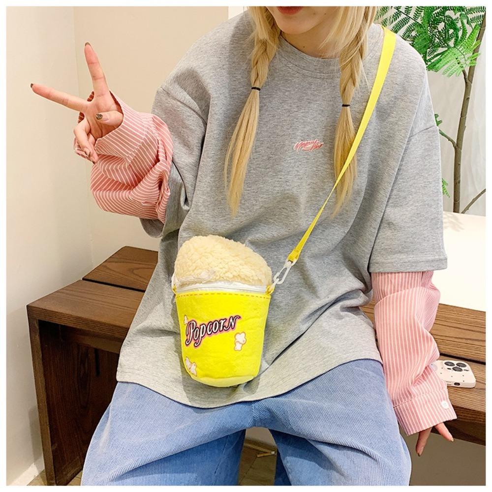 Cute Vintage Popcorn Bucket Bag Portable Casual Small Popcorn Sling Bag Adjustable Strap Versatile Coin Purse