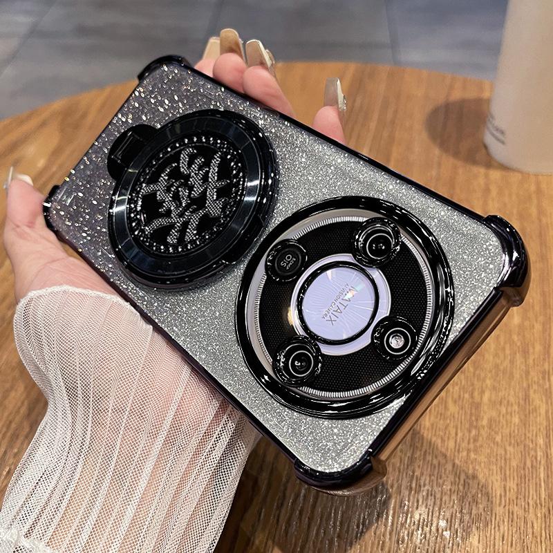 Applicable to Honor X70 mobile phone case rotating + bracket with lens film Honor X60Pro anti-drop soft case protective case
