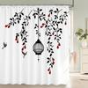Nordic Minimalist Art Printing Shower Curtain, Waterproof Fabric Flower And Leaf Bird Pattern Bathroom Curtain For Bathtub Decor
