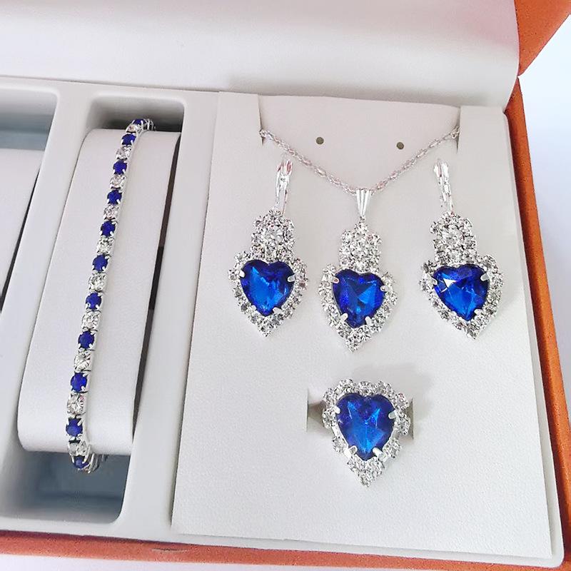 Kapka Vody Srdce Šperky Třídílný Náhrdelník Náušnice Prsten Diamantový Přívěsek Dámské Šperky