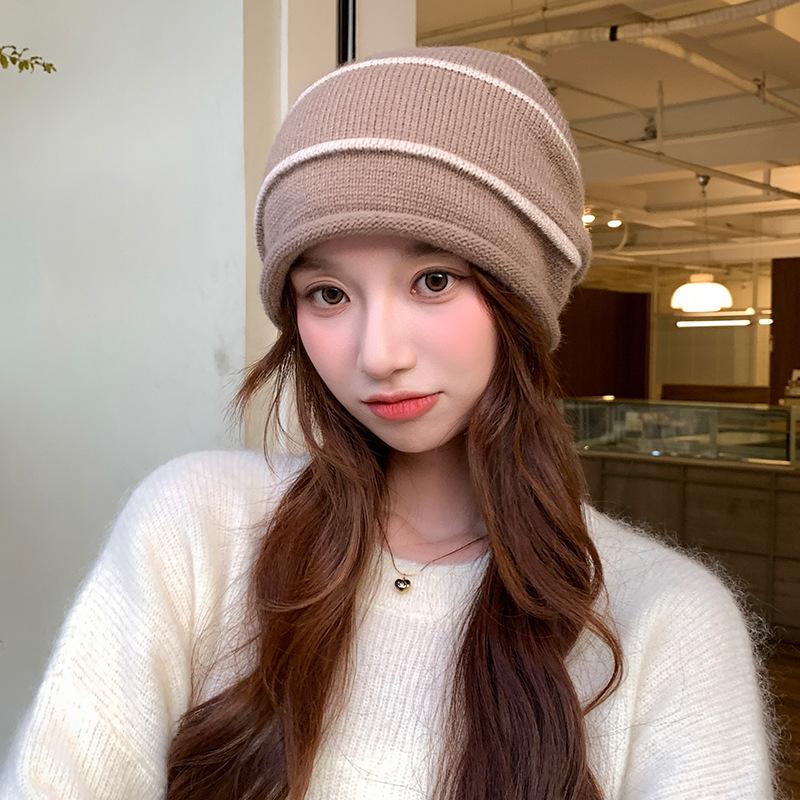 Women's autumn and winter hats, crimped warm knitted hats, ear protectors, cold-proof pullovers, and headcaps for men