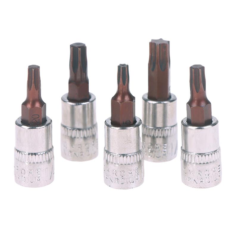 5 Pcs Torx Screwdriver Bits 1/4 Inch Drive Socket Head Tools T15 T20 T25 T30 T40 Socket Wrench Adapter Hand Tools