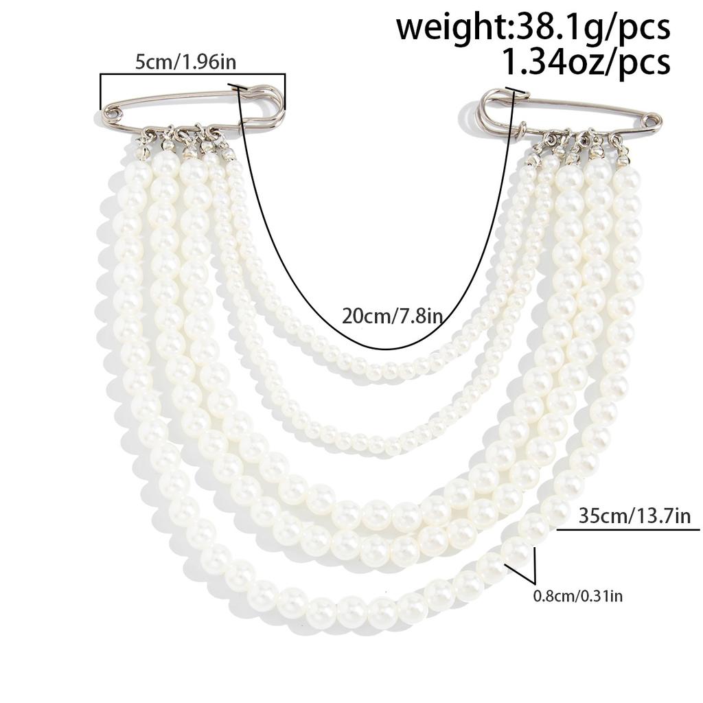Retro Multi Layer Imitation Pearl Bead Brooches for Women Men Creative Handmade Design Long Chain Brooches Dual-Purpose Jewelry