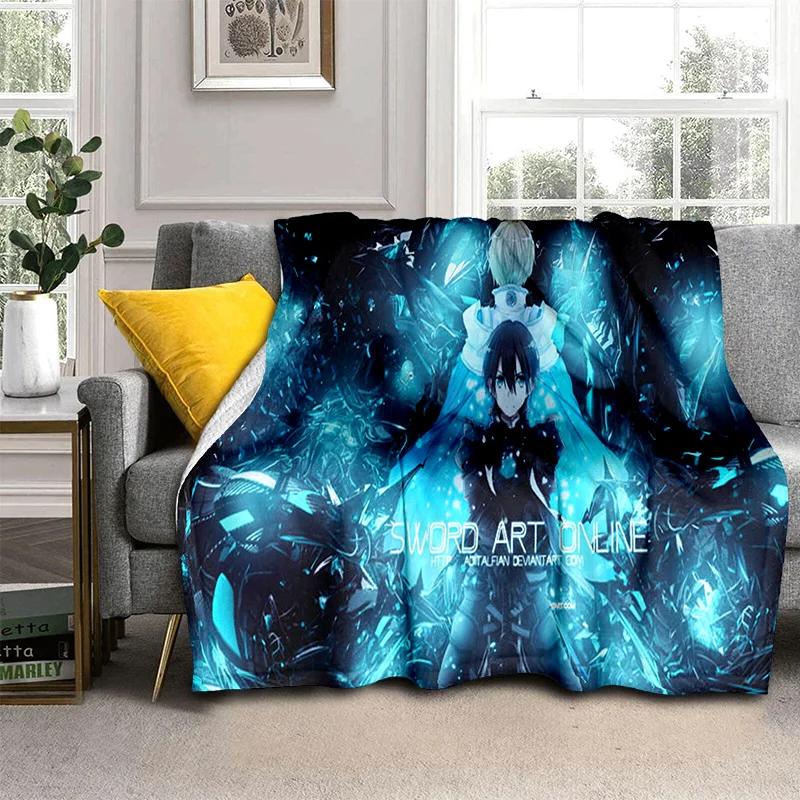Sword Art Online SAO Novel Cartoon Blanket,Soft Throw Blanket for Home Bedroom Bed Sofa Picnic Travel Office Cover Blanket Kids