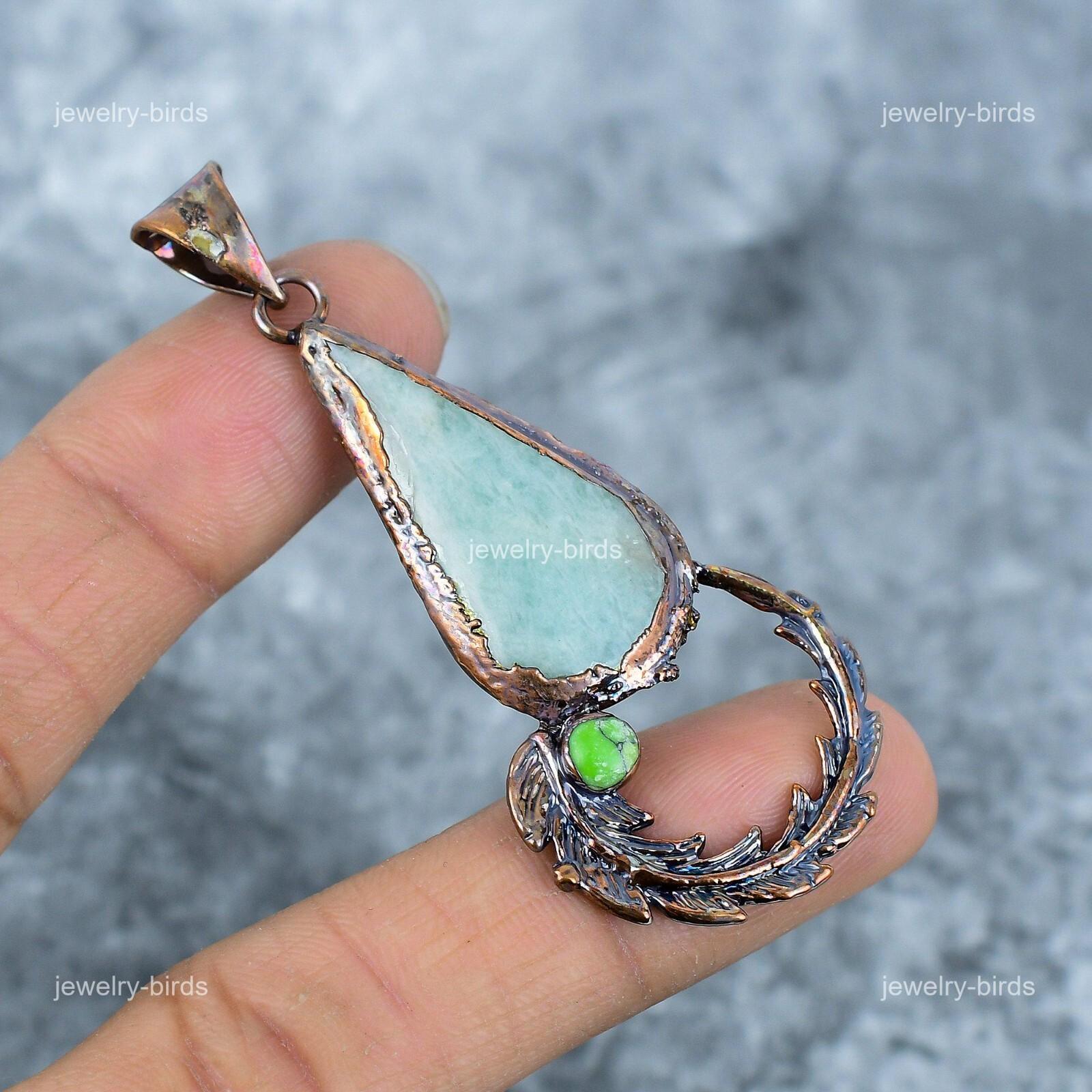 

Ларимар Драгоценный камень Медь Бохо Гальванопластика Ручная работа Подвеска Ювелирное изделие VP-10