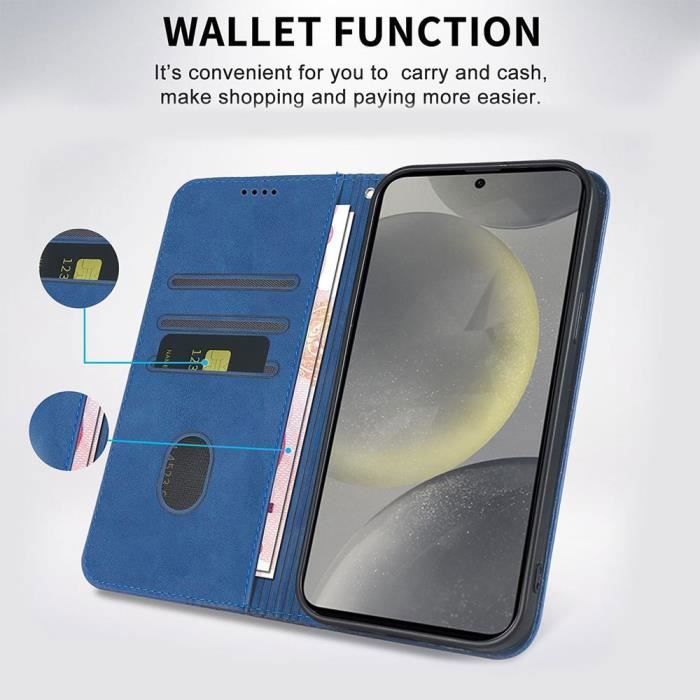 Coque de protection - samsung - galaxy s24 plus - bleu marine - motif treillis - portefeuille intégré