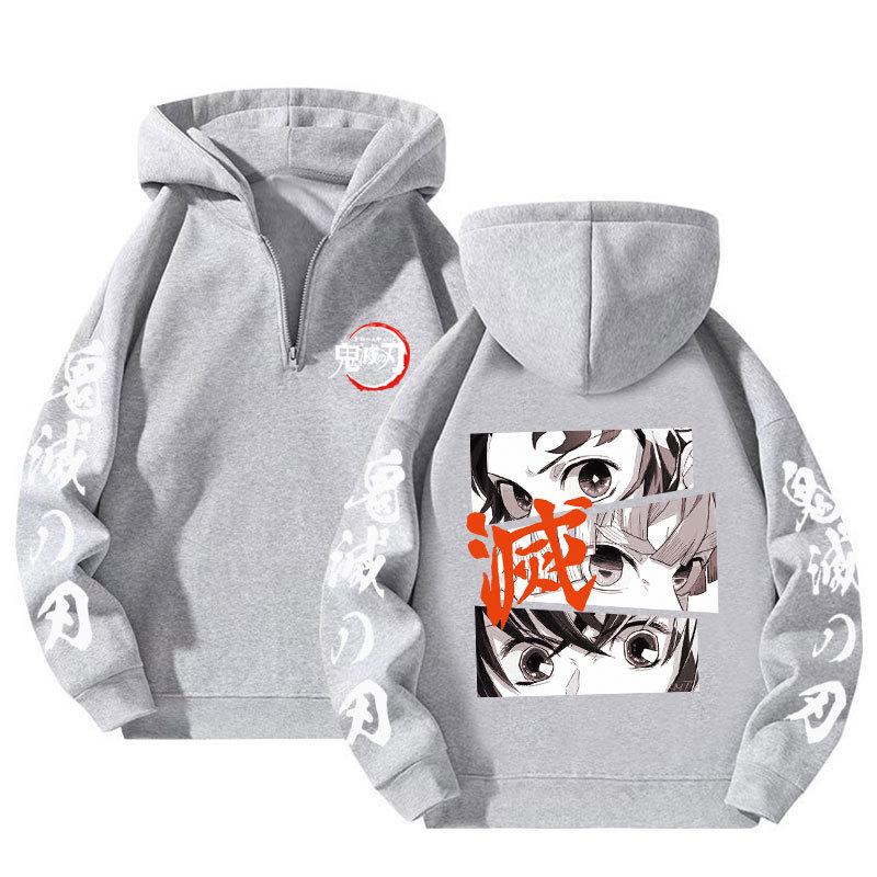 Demon Slayer Harajuku Anime Hoodies Men Kawaii Manga Graphic Zipper Coats Kimetsu No Yaiba Cartoon Printed Streetwear Sweatshirts Unisex Pullover Tops