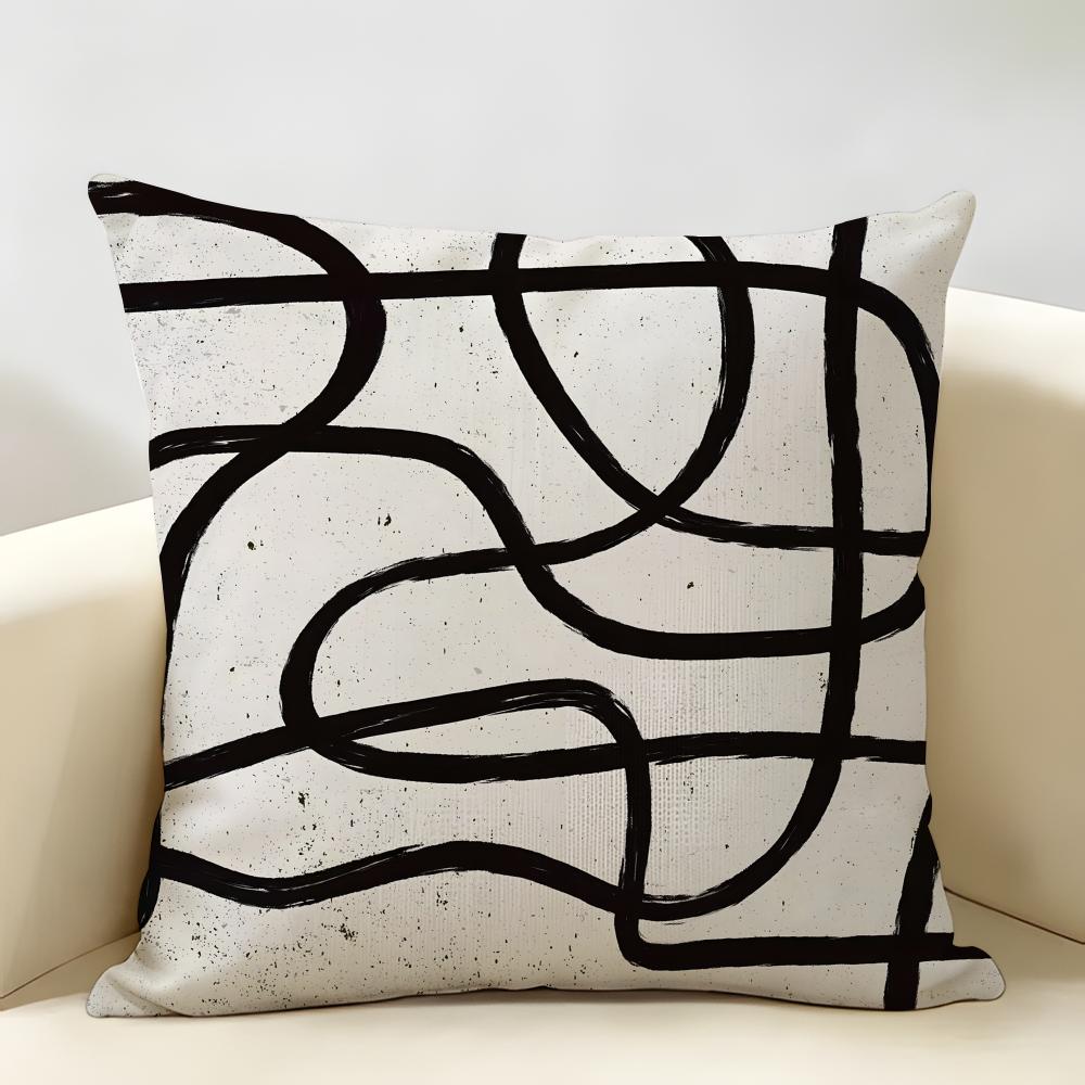 Minimalist Geometric Nordic Abstract Lines Cushion Cover Natural Linen Organic Fabric Printing Breathable Perfect For Home Decor