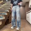 American cleanfit ripped jeans men's summer thin breathable blue straight pants boys high street wide-leg pants