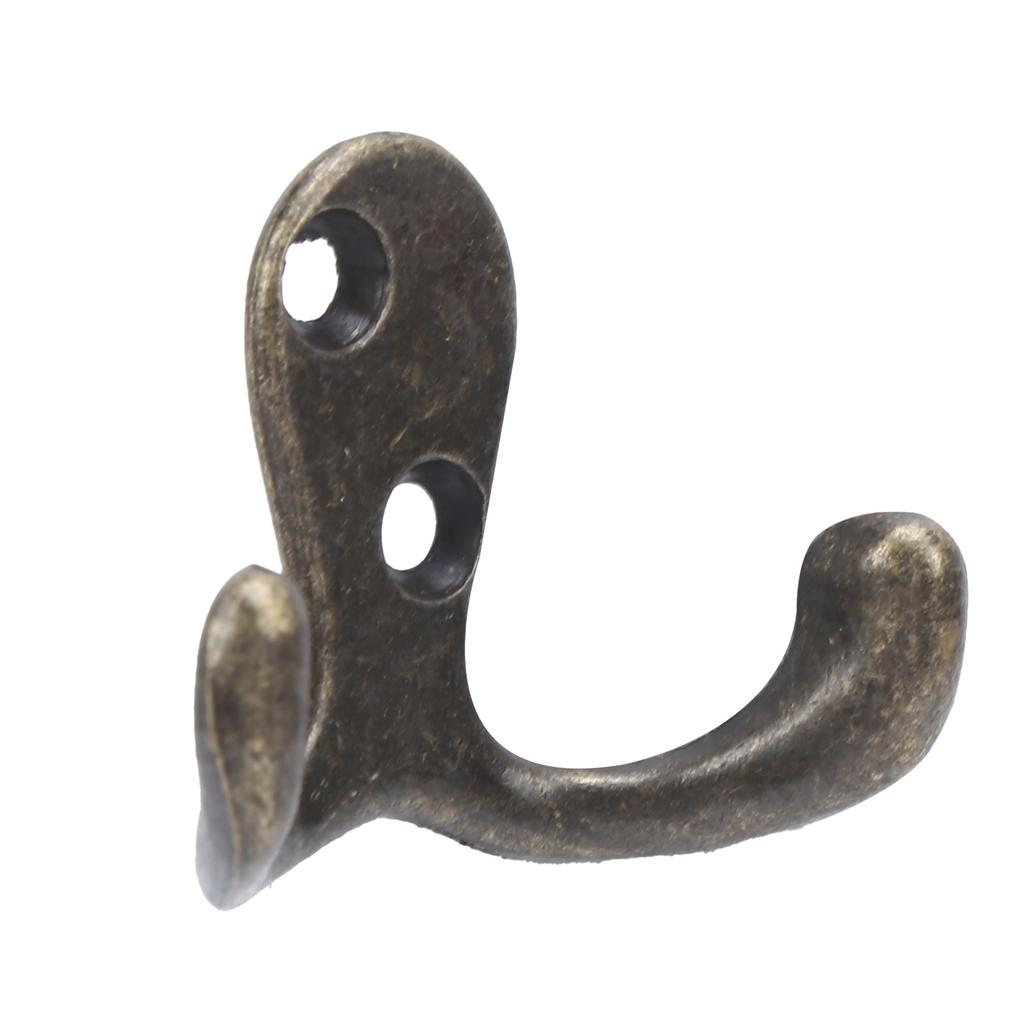 10Pcs Coat Hooks Small Double Prong AntiRust Sturdy Convenient Wall Mounted Tiebacks for Coat Clothing Keys(Antique Brass Plating )