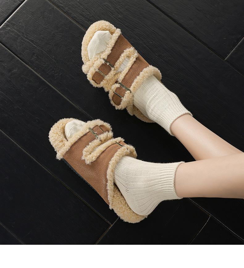 

Thick-bottomed fluffy slippers for women s outer wear 2025 new autumn and winter popular comfortable plush Birkenstock cotton slippers ins tide 35