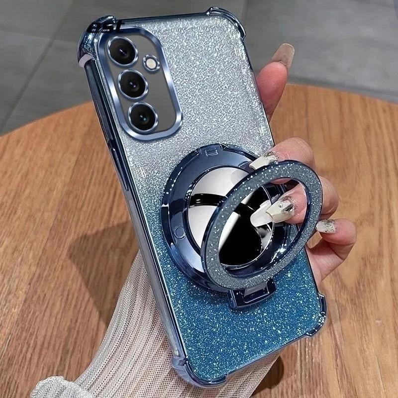 Shockproof Plating Case For Samsung Galaxy A17 A56 A36 A26 A12 A22 A52 A16 A13 A23 A33 A53 A25 Mirror Magnetic Holder Cover
