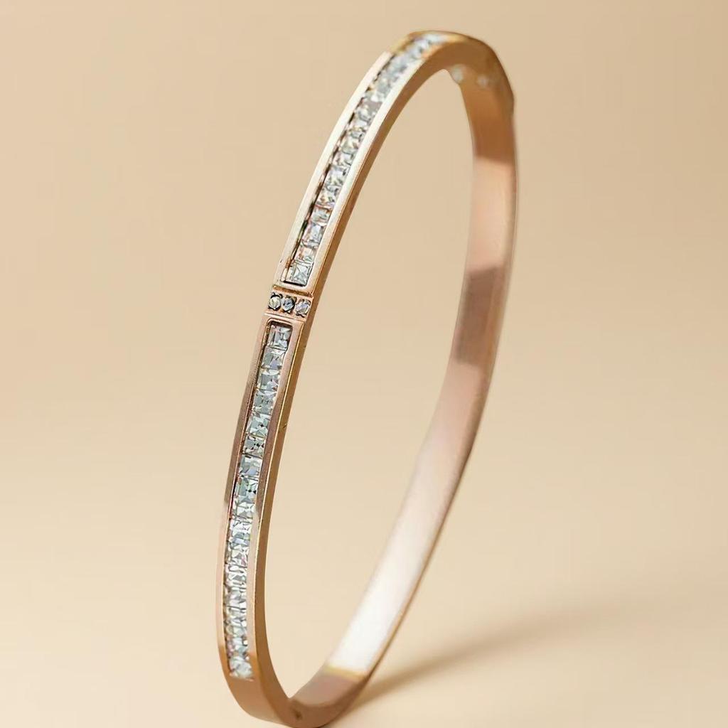 Women's Titanium Steel Bracelet with Inlaid Diamonds - Elegant Starry Design, Non-Fading, INS Style, High-End Full Diamond Bangle.