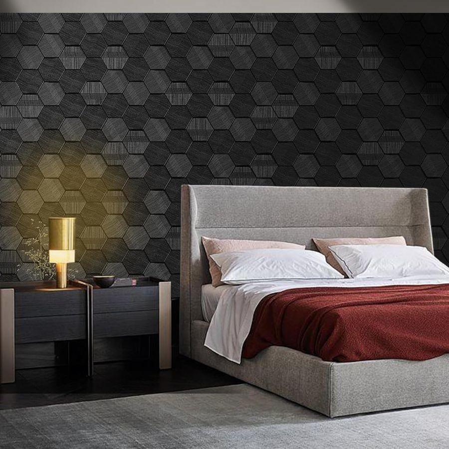 Self Adhesive Black Peel and Stick Wallpaper 15.7" X 78" 3D Hexagon Geometric