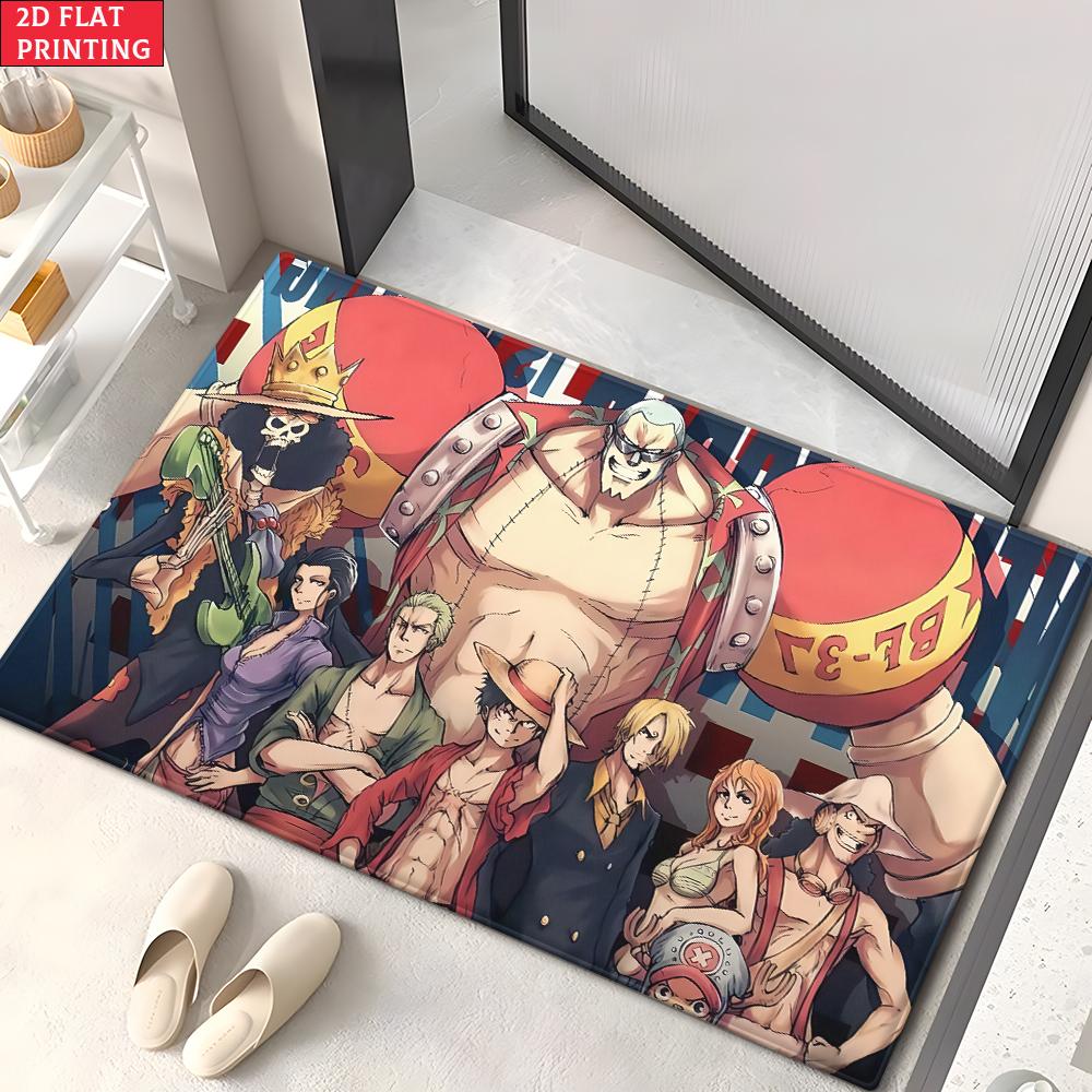 Anime Straw Hat Crew Doormat, Cartoon Pirate Non-slip Floor Mat, Decorative Entrance Rug for Home Living Room Bedroom Game Room