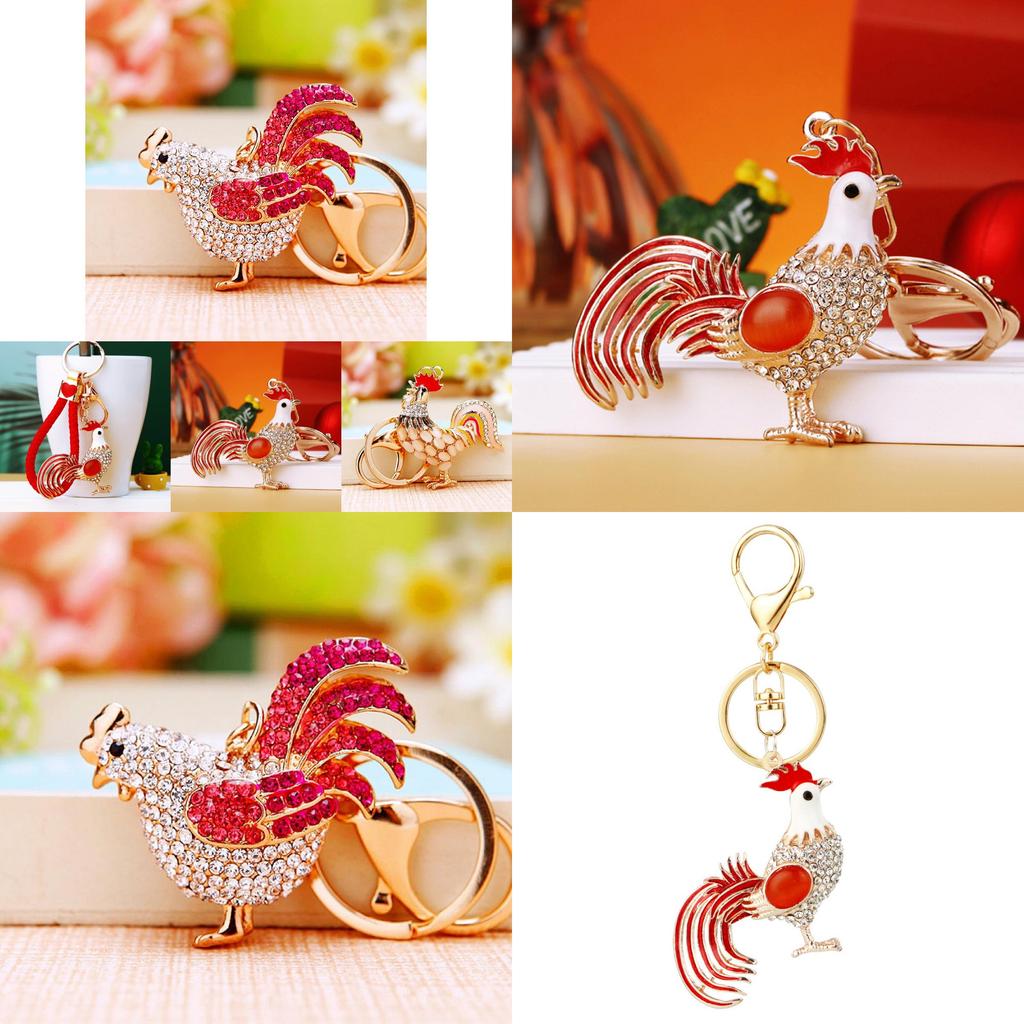 Charming Rhinestone Rooster And Hen Car Keychain Accessory For Women With Creative Design