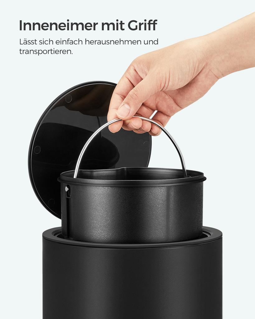 SONGMICS Bathroom Bin, 3 Litre Toilet Pedal Bin, Cosmetic Bin with ABS Lid and Plastic Inner Bucket, Steel