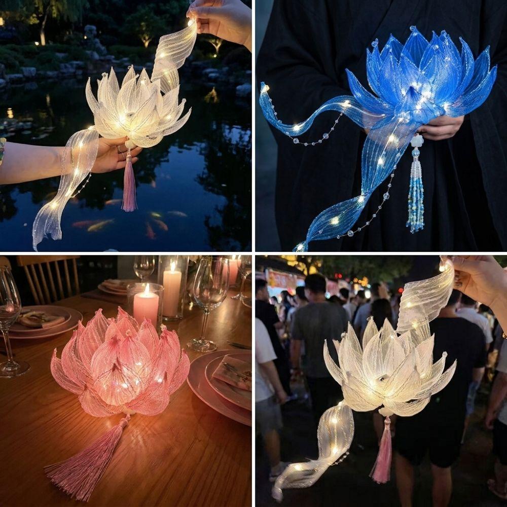 Handmade Glowing Floating Lotus Light Ancient Style Mid-Autumn Festival Lantern Photography Props