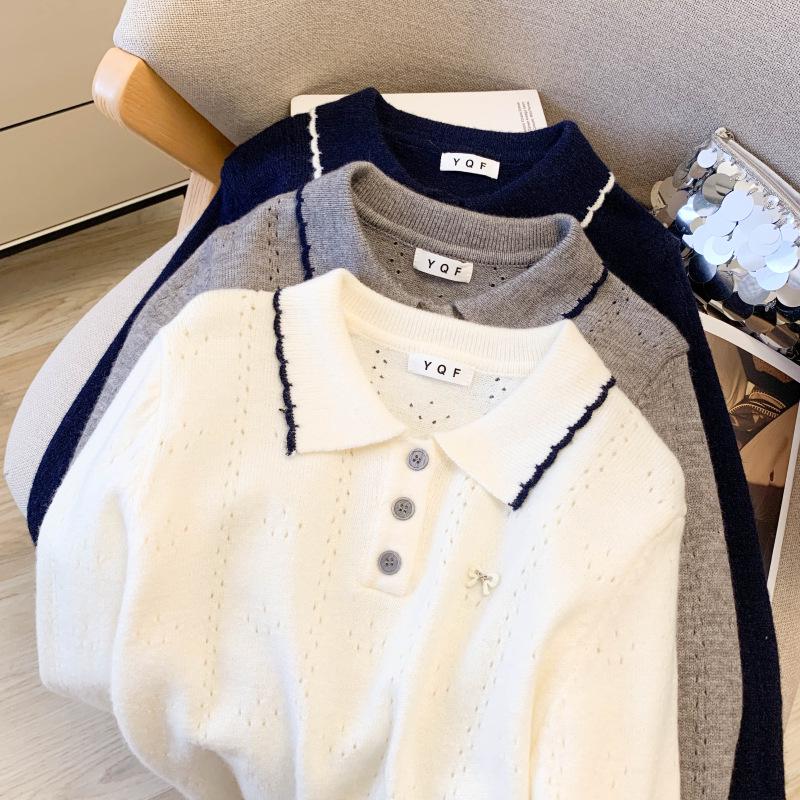 2025 Autumn Chic Korean-Style Oversized POLO Collar Knit Sweater for Women