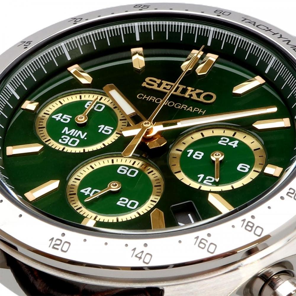 Seiko SEIKO 15 Second Chronograph Quartz Watch Men's SBTR017 Green Brown Leather