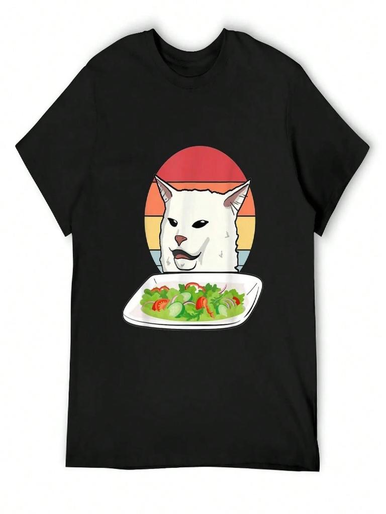 Angry Wounisex Yelling At Confused Cat At Dinner Table Meme T-Shirt Man T-Shirt Funny T-Shirt Graphic T Shirts T Shirt For unisex