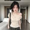 Slant Shoulder Straps Short-sleeved T-shirt Women's Summer Wear Design Off-the-shoulder Tee Irregular Slim Slim-fitting Spice Girl Top