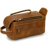 Vintage Full-Grain Leather Toiletry Bag With Zip Multi-Compartment Cosmetic Organizer Travel Daily Use