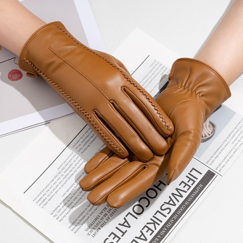 Colorful Genuine Leather Gloves Women's Sheepskin Full Finger Gloves Windproof and Warm Cycling Clothing Gloves for Autumn and Winter