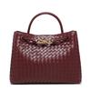 Woven PU Tote Bag With Metal Rope Buckle Large Capacity Shoulder Handbag Women Vintage Style Daily Use