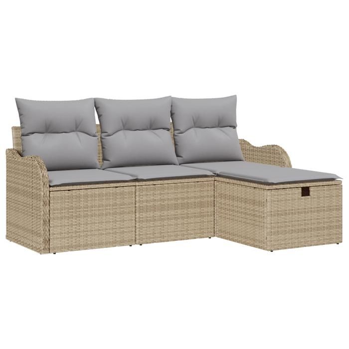 Set de canapé de jardin vidaXL 4 pièces avec coussins beige poly rattan 3358949