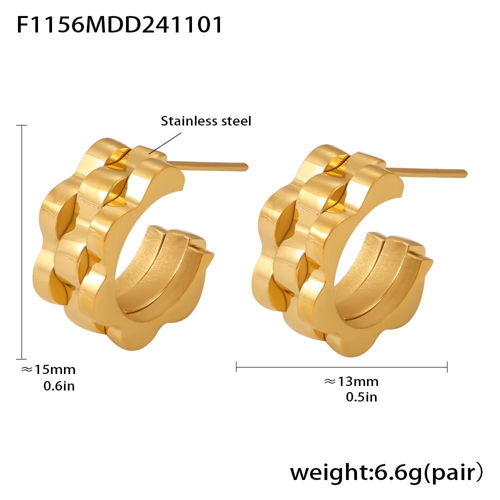 

Mili INS Style C-Shaped Fashion Earrings: 18k Gold-Plated Stainless Steel with Textured Strap Design for Women