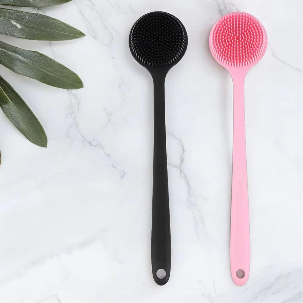 Anti-Slip Bath Soft Back Brush Long Handle Silicone Exfoliator Tool  Women
