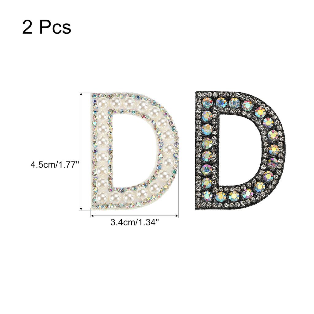 2pcs Iron On Patch Decorative Glitter Pearl Applique Rhinestone English Letter for Clothes Applique DIY Handmade Bag Hat Jeans
