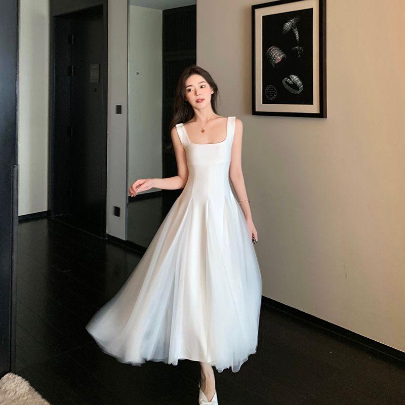 

But You Butyou White Suspender Dress Women Mesh Bubble Skirt Fancy Birthday Engagement Dress Long Dress White L