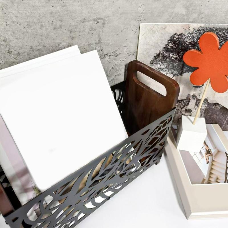 Multifunkční stojací úložný regál na knihy, časopisy, noviny Dřevěný organizér Elegantní domácí dekorace