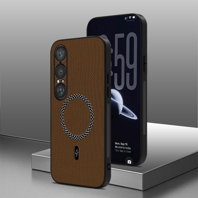 Magnetic Case For Sony Xperia 1 VIII Frosted Side Anti-slip Strips Skin-friendly PU Leather Cover Shockproof For Magsafe Funda