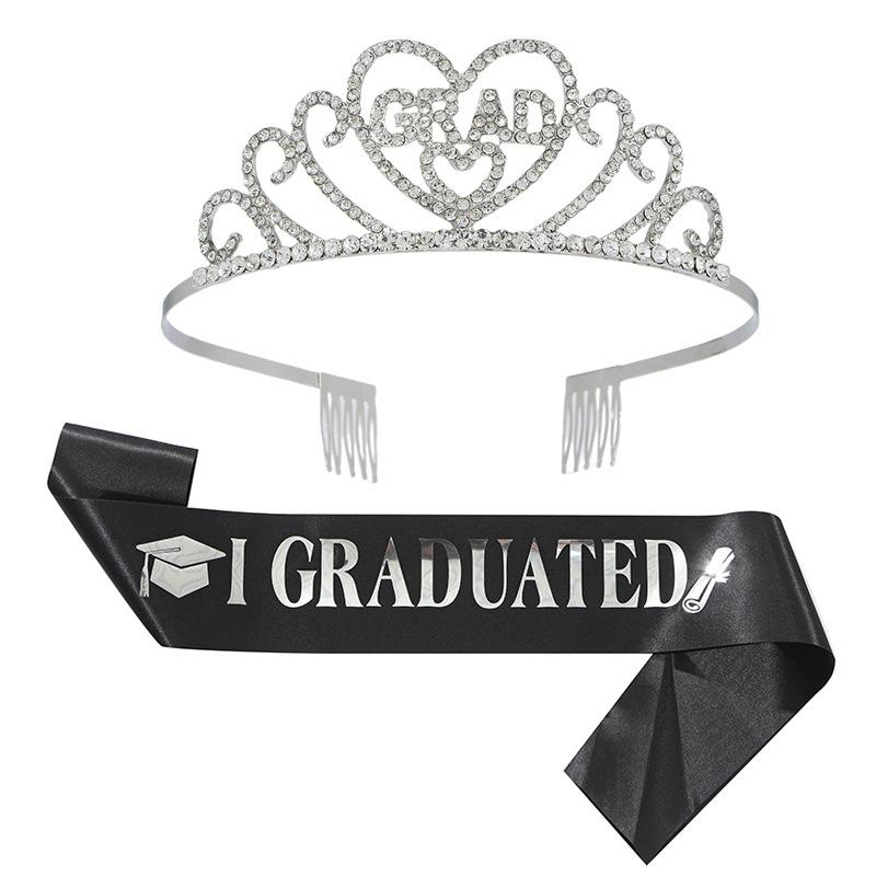 Graduated Satin Sash Glitter Crown For Graduation Party Decoration Photo Booth Props Bachelor Graduated Supplies