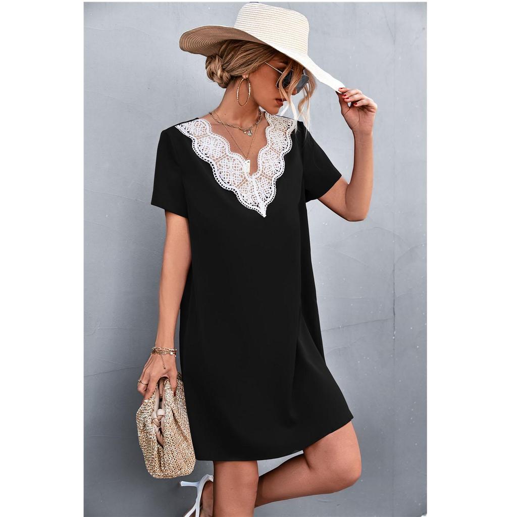 Женские летние пляжные кружевные платья с коротким рукавом и v-образным ...