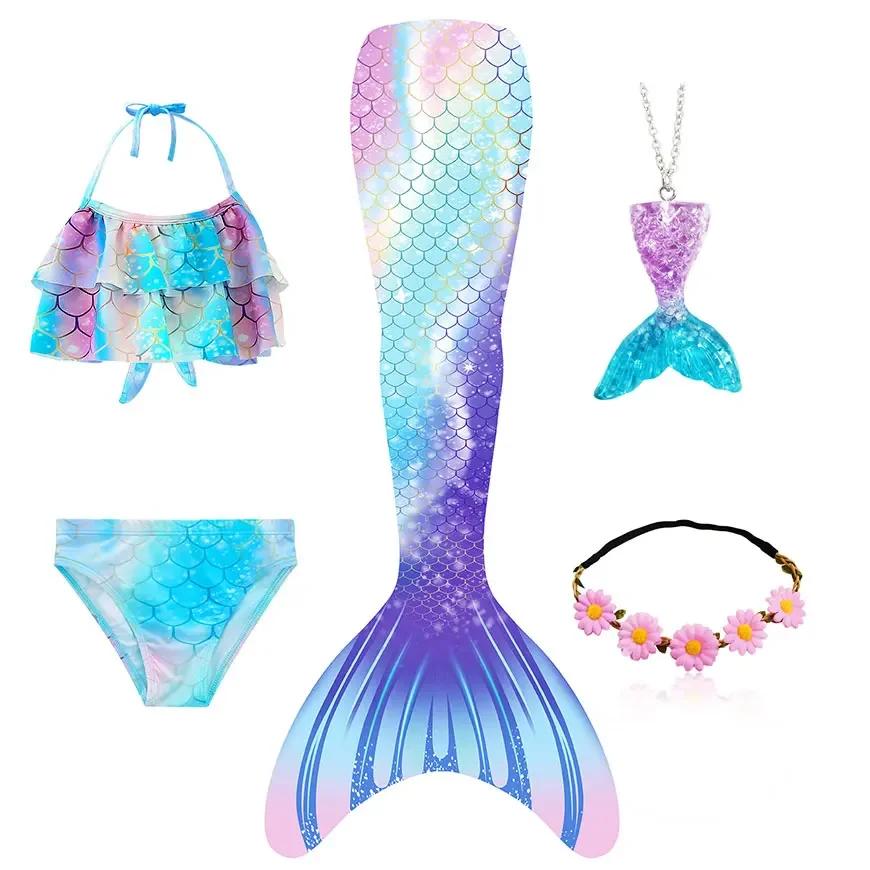 Mädchen Schwanzflosse Meerjungfrau Kostüm Kleid Cosplay Weihnachten Geburtstag Geschenk Badeanzug Kann Monoflosse Finne Hinzufügen Halloween Kostüm