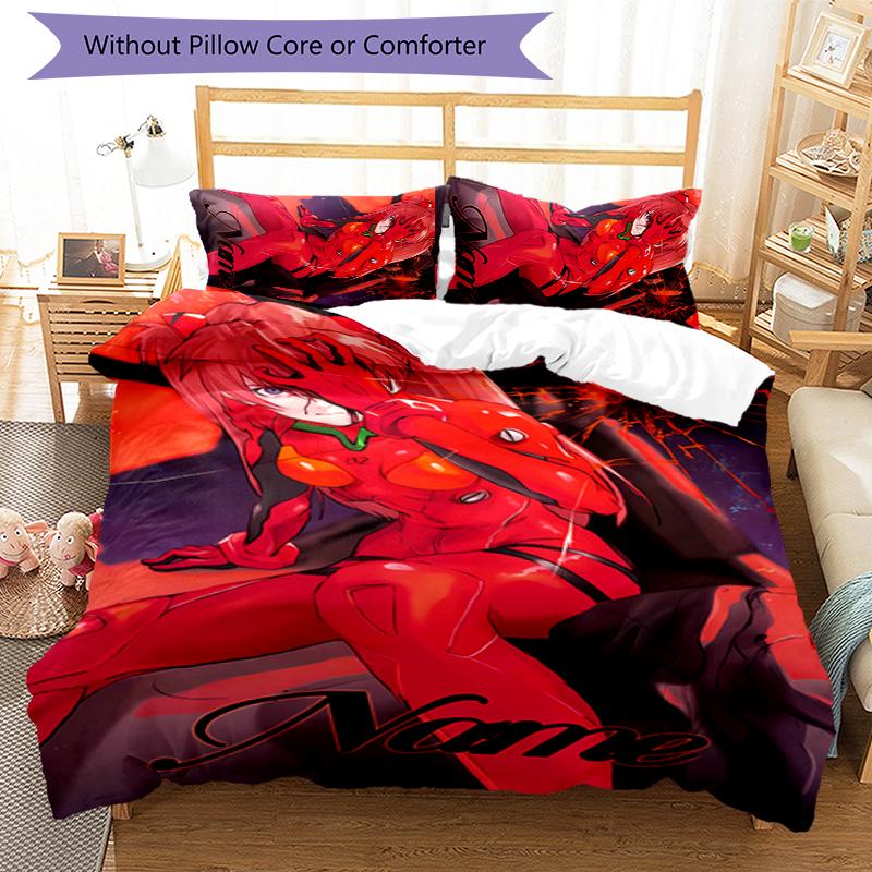 3pcs Custom Name Asuka Langley Soryu Bedding Set Duvet Cover Closure Includes 1 Duvet Cover & 2 Pillowcases for All Seasons Bedroom Decor