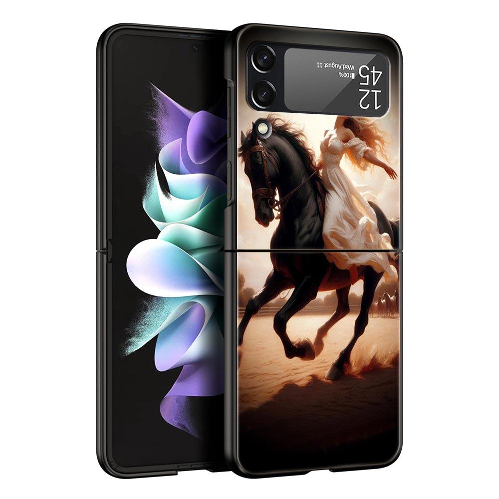 

Жесткий ПК чехол для телефона Samsung Galaxy Z Flip 7 6 5 4 Черная крышка для Galaxy Z Flip3 Складной Животное Скачущая лошадь Девушка Рисунок Z Flip 5