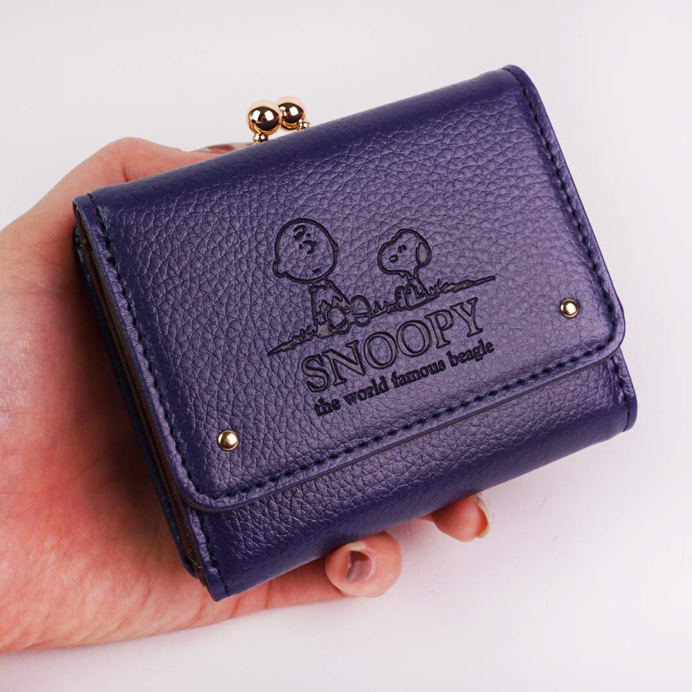 Portofel cu două pliuri și închidere, bleumarin [Snoopy] pentru femei