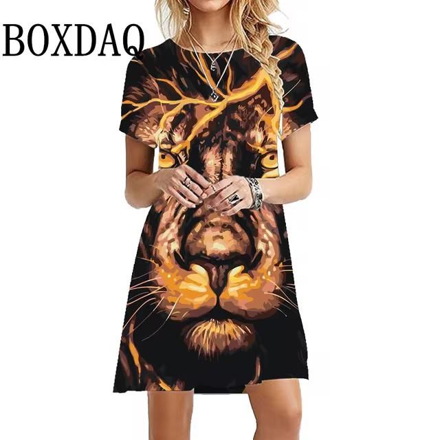 3D Digital Printing Dresses Women's Summer Short-sleeved O-neck Casual Loose Dress