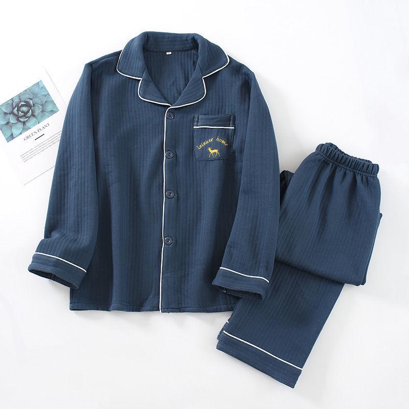 G5Z Men's Korean Style Quilted Pajamas - Thick Air Cotton, Loose Fit, Plus Size, For Autumn/Winter/Spring Homewear