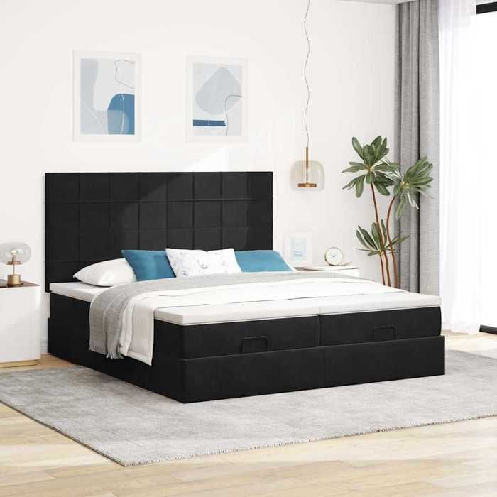 VidaXL Ottoman Bed Frame with Mattress Black 180x200cm Velvet 3313774