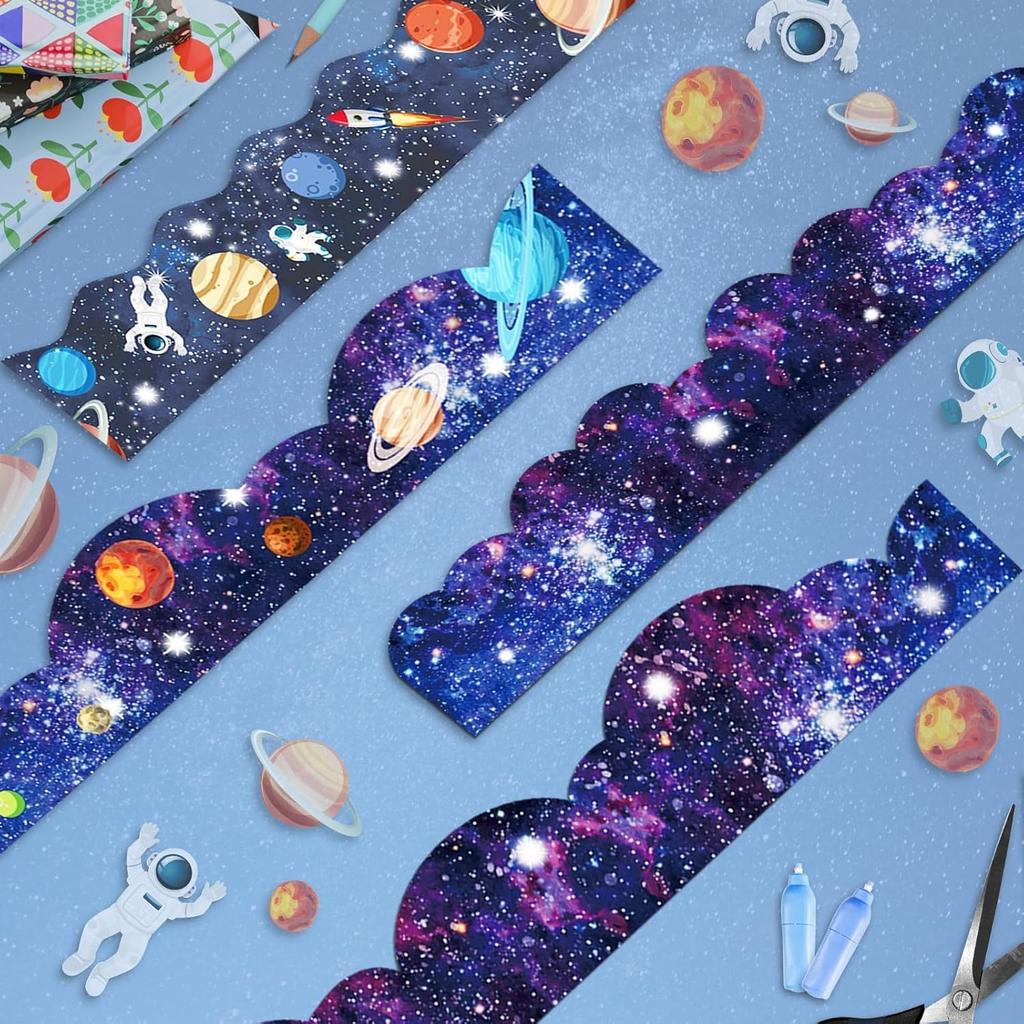 120ft Bulletin Board Borders Decorations Outer Space Classroom Decor Galaxy Star Planet Astronaut Scalloped Border Trim for Teacher School Office