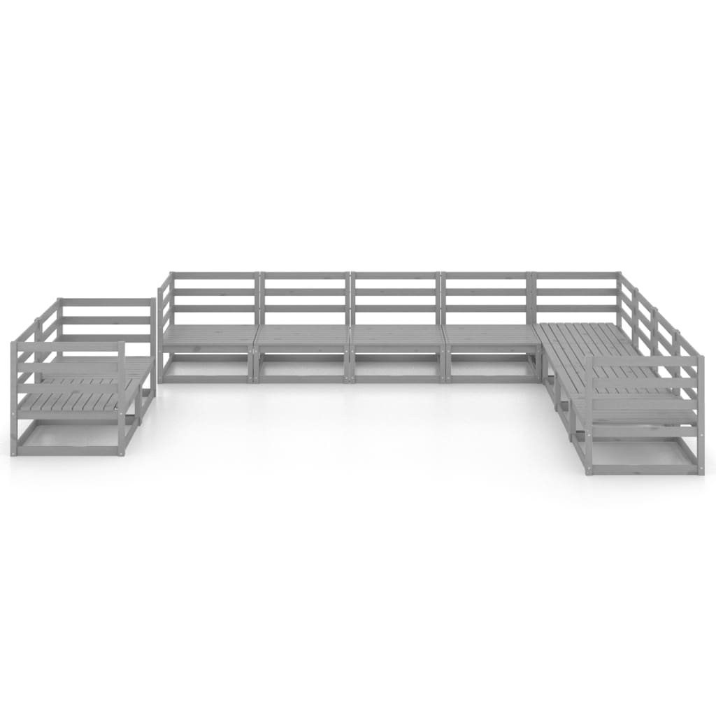 10 Piece Garden Lounge Set Grey Solid Pine Wood